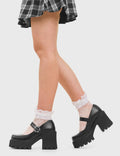 FASHIONABLE Hangout Chunky Mary Jane Shoes , in Black Faux Leather. These vegan shoes feature a flower shaped silver buckle and a rubber teeth grip sole, very classy. Made with eco-friendly materials and 100% cruelty-free, these boots are as ethical as they are edgy! - Chunky Platform - Rubber teeth grip - Flower shaped silver buckle - Rounded toe - 100% vegan SKU: LMF 3919 - BlackPU