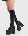 Not Your Basic Boots
  
  Heart Vs Head Platform Knee High Boots in Black faux leather. These platform boots feature a minimalist design, perfect with any outfit. Made with eco-friendly materials and 100% cruelty-free, these platform boots are as ethical as they are Perfect!
  
  - Platform Height
  - Heel Height
  - Black Zipper
  - Knee length
  - Platform sole
  - High Heel
  - 100% vegan 
  
  SKU: LMF 2852 - BlackPU