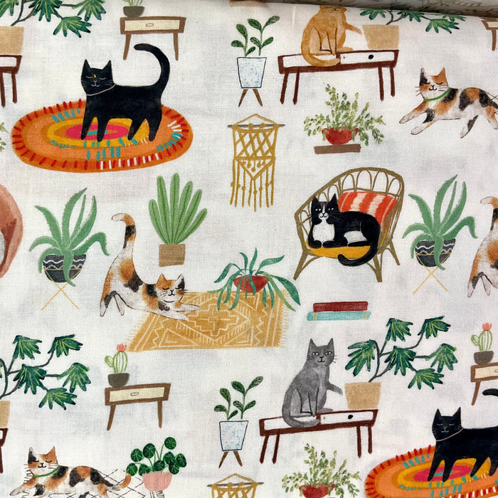 Homebodies | Digital House Cats - Light Cream | Quilting Cotton