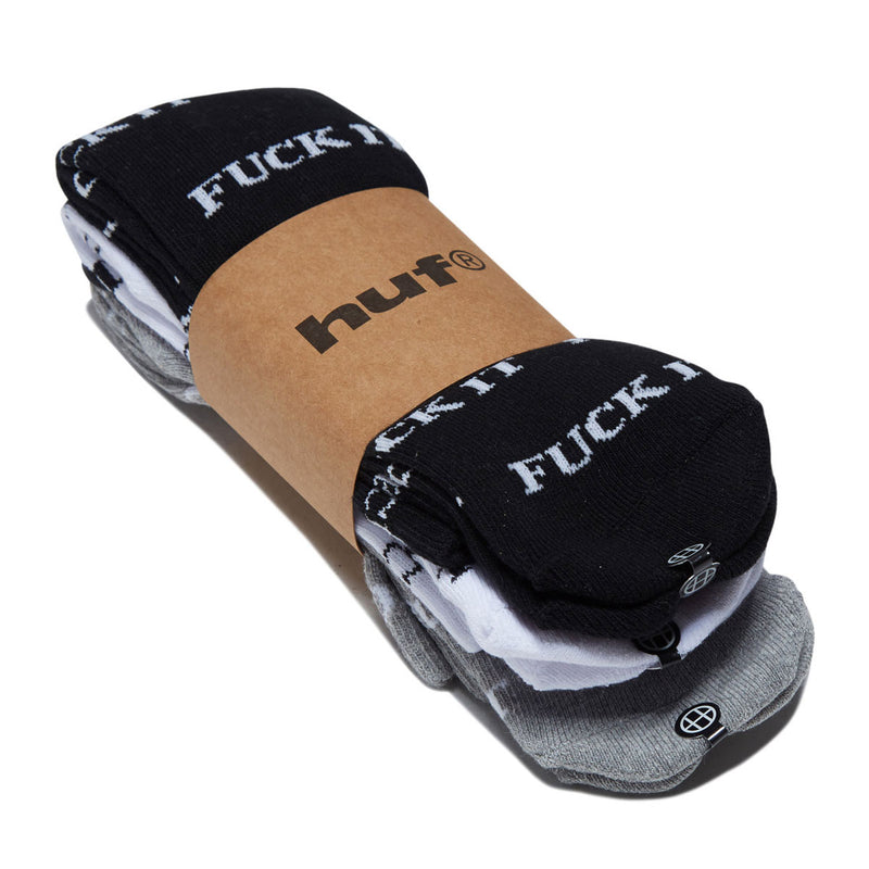 HUF Fuck It 3 Pack Of Socks - White/Black/Heather