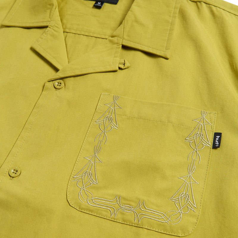HUF Pinstripe Emb Resort Shirt - Avocado