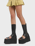STROMING
  
  Hurricane Chunky Platform Ankle Boots in Black faux leather. Thess vegan Boots feature a Chunky Features a lace up design on the side alongside cut our detail along the front of the boot . Made with eco-friendly materials and 100% cruelty-free, these Boots are as ethical as they are hot!
  
  
  - Platform Heigh
  - Side Lace Up Design
  - Cut Out Detail.
  - Chunky Platform sole
  - Back Zip
  - Round toe
  - 100% vegan
  
  SKU: LMF 4549 - BlackPU - UK3
