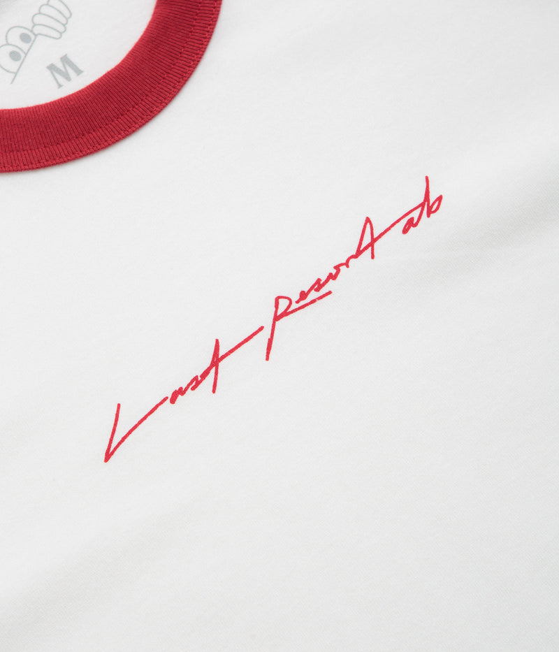 Last Resort AB Signature Ringer T-Shirt in White and Old Red