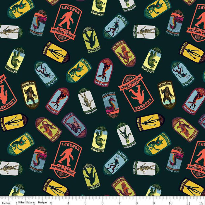 Legends of the National Parks - Emblem Toss Black | Riley Blake Designs | Quilting Cotton