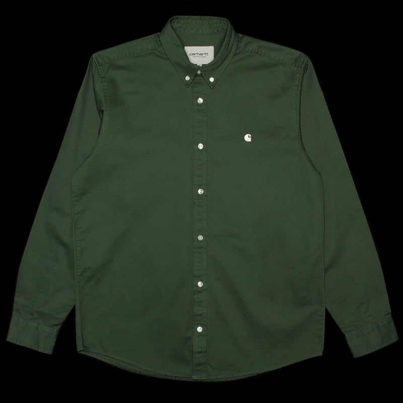 Carhartt WIP | Madison L/S Shirt
Style # I023339-2E4
Color : Sycamore Tree / Wax
