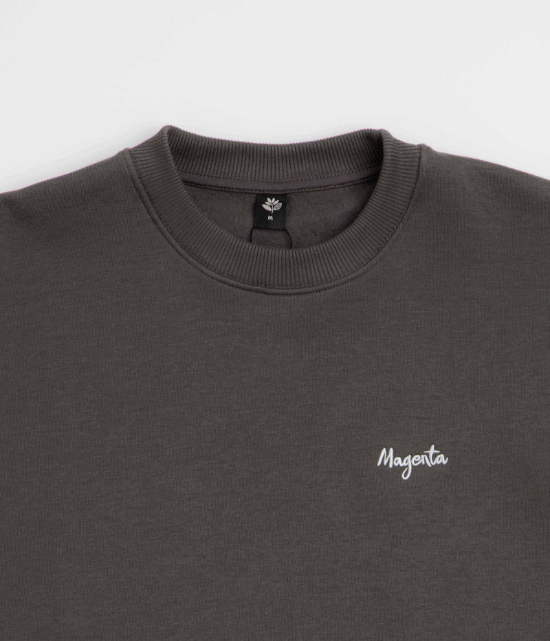 Magenta Script Crewneck Sweatshirt in Dark Charcoal