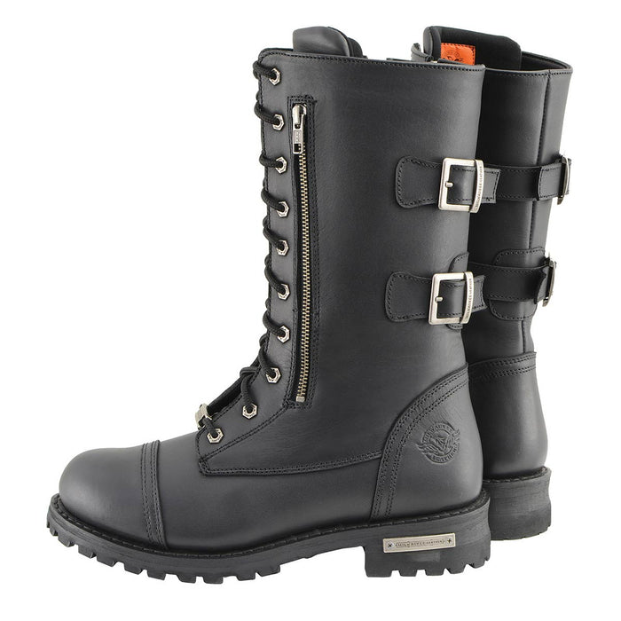 Milwaukee Leather Men’s 13-Inch-Tall Tactical Black Lace-Up Leather Boots Zipper w/ Storage Pocket MBM9069