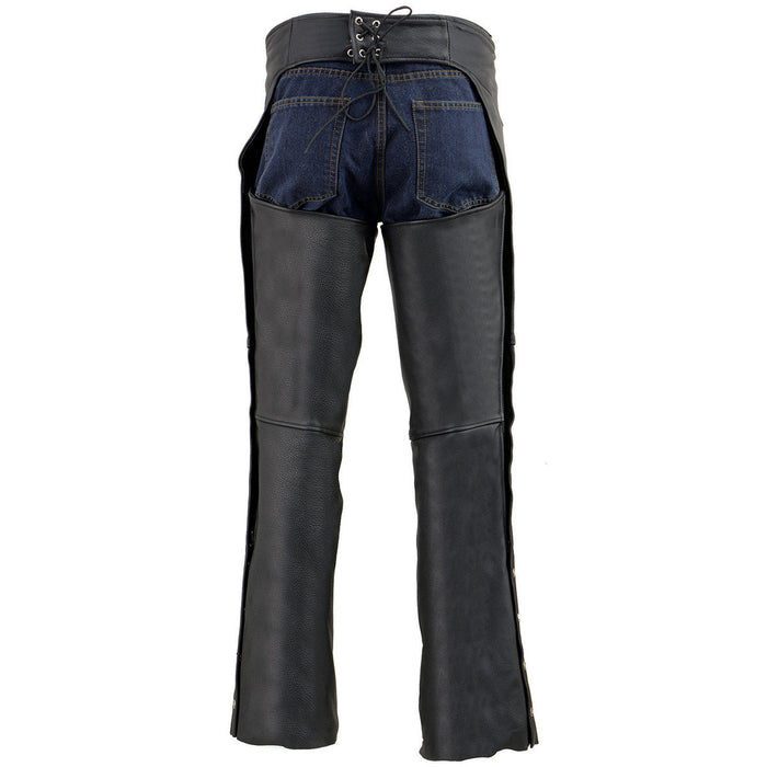 Milwaukee Leather Men's Black Premium Leather Fully Lined Motorcycle Chaps w/ Front Coin Pocket ML1115