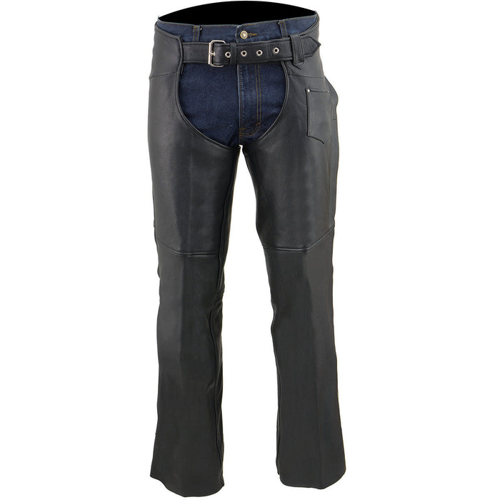 Milwaukee Leather Men's Black Premium Leather Fully Lined Motorcycle Chaps w/ Front Coin Pocket ML1115