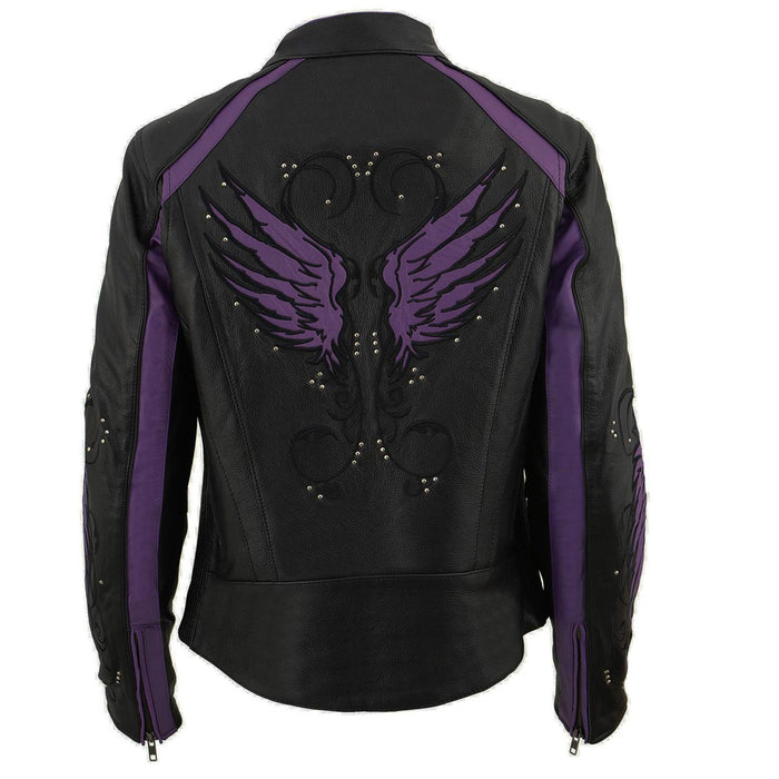 Milwaukee Leather ML1952 Women's Black and Purple Embroidered and Stud Design Jacket