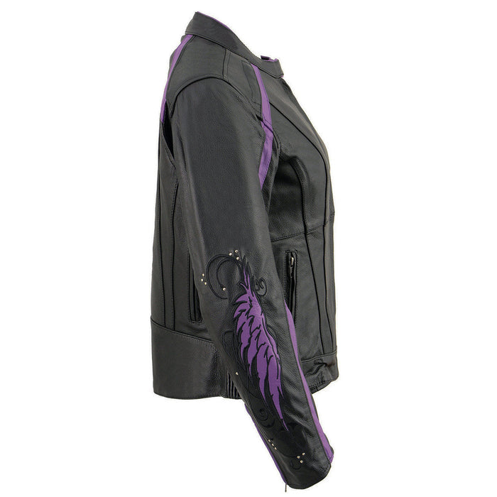 Milwaukee Leather ML1952 Women's Black and Purple Embroidered and Stud Design Jacket