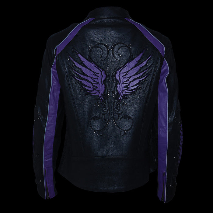 Milwaukee Leather ML1952 Women's Black and Purple Embroidered and Stud Design Jacket