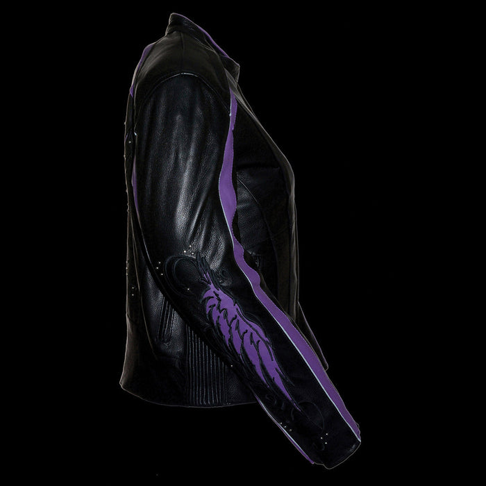 Milwaukee Leather ML1952 Women's Black and Purple Embroidered and Stud Design Jacket