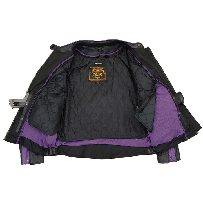 Milwaukee Leather ML1952 Women's Black and Purple Embroidered and Stud Design Jacket