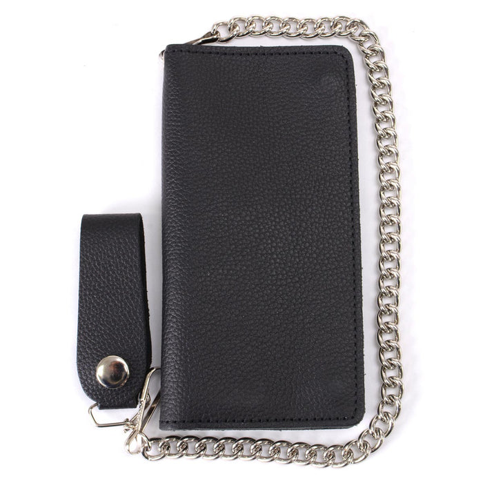 Milwaukee Leather MLW7870 Men's 7" Black Premium Leather Bi-Fold Wallet w/ Anti-Theft Stainless Steel Chain