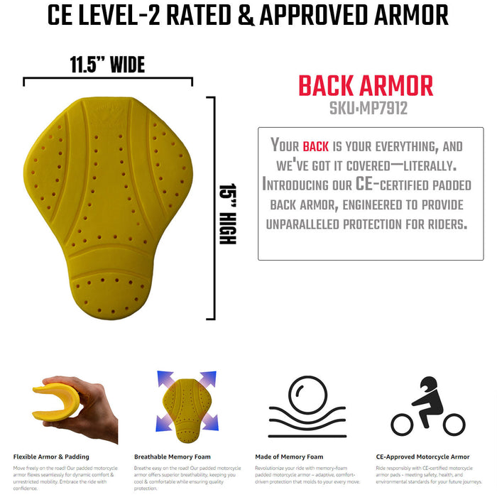 Milwaukee Leather MP7912 CE-Approved Motorcycle Armor for BACK | Replacement Armor for Motorcycle Jackets