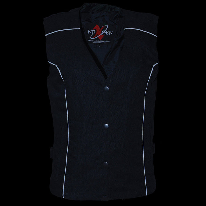 Milwaukee Leather SH1955 Ladies Black and Red Textile Vest with Wing Embroidery