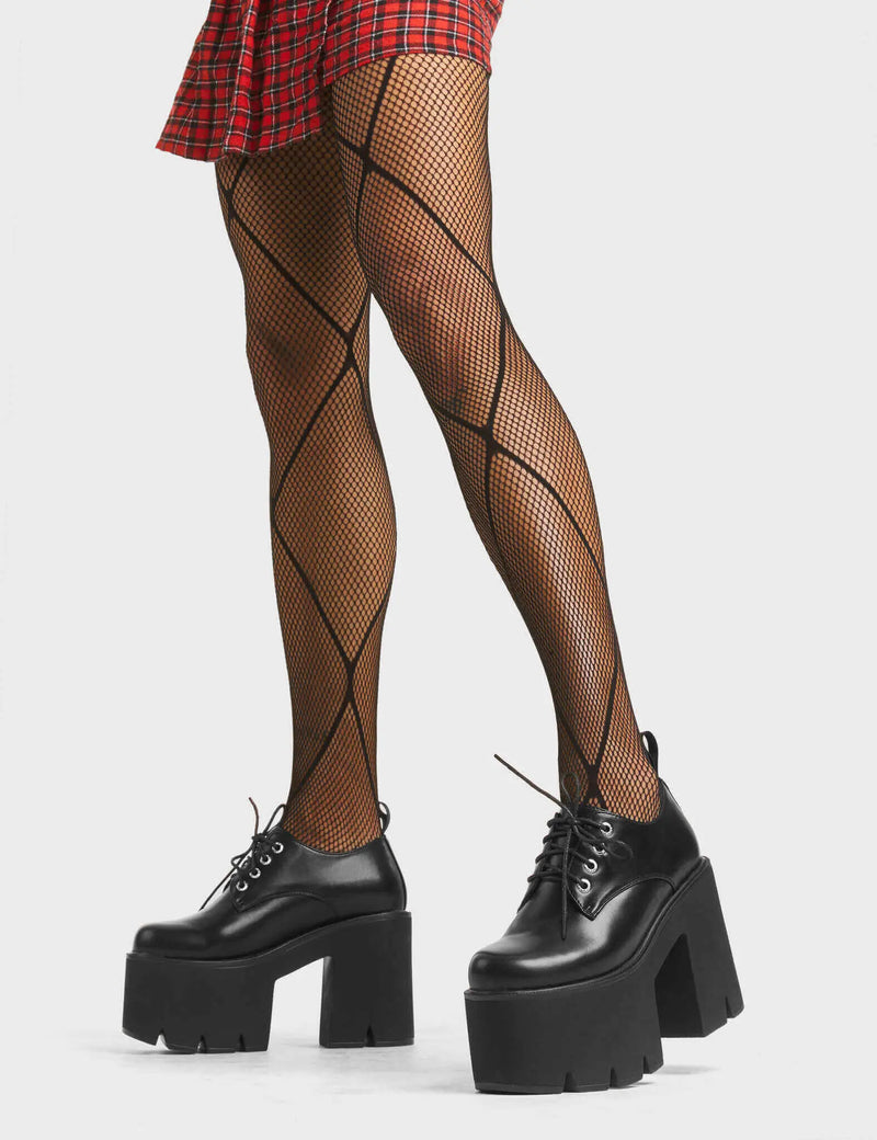 LOVE ANIMAL
  
  Monster Chunky Platform Shoes in Black faux leather. These vegan shoes feature a lace up minimalist design, very cute. Made with eco-friendly materials and 100% cruelty-free, these shoes are as ethical as they are chic!
  
  
  - Platform.
  - Heels
  - Lace up
  - Chunky platform sole
  - Rounded toe
  - 100% vegan
  
  SKU: LMF 4850 - BlackPU