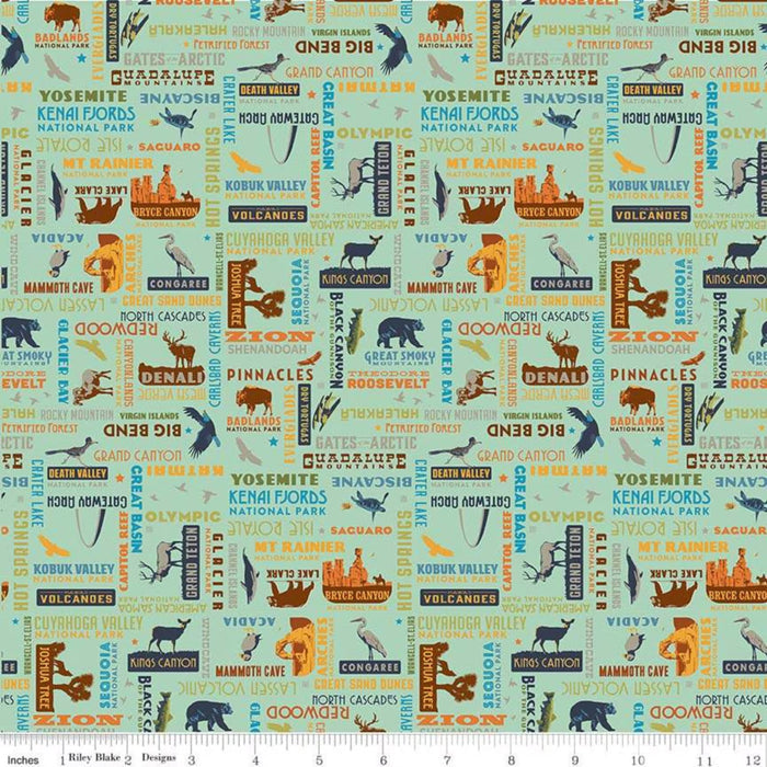 National Parks - Word Print Sea Green | Riley Blake Designs | Quilting Cotton