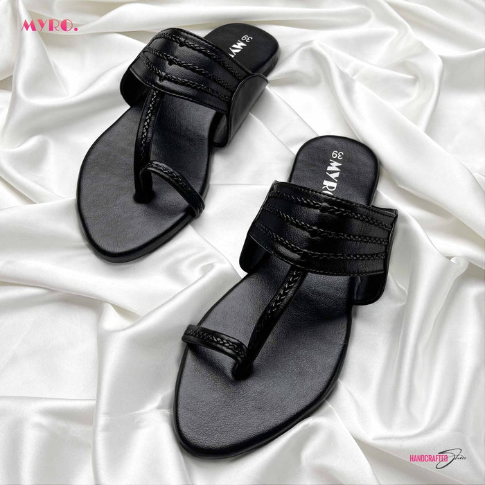 Myro Black Braided Chappal - MYRO
