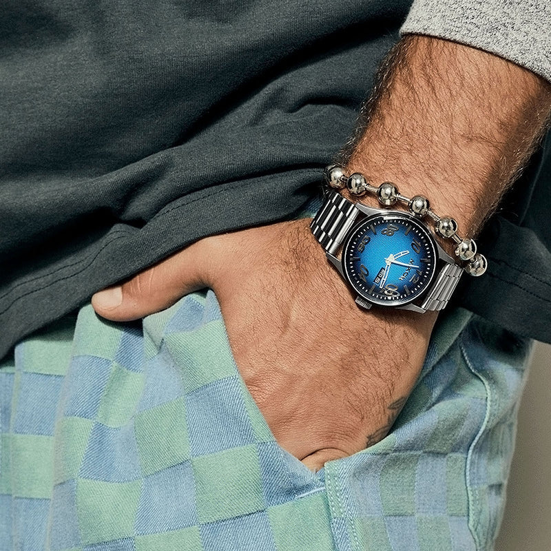 Nixon Sentry Stainless Steel Watch - Fisheye/Silver/Polar Blue