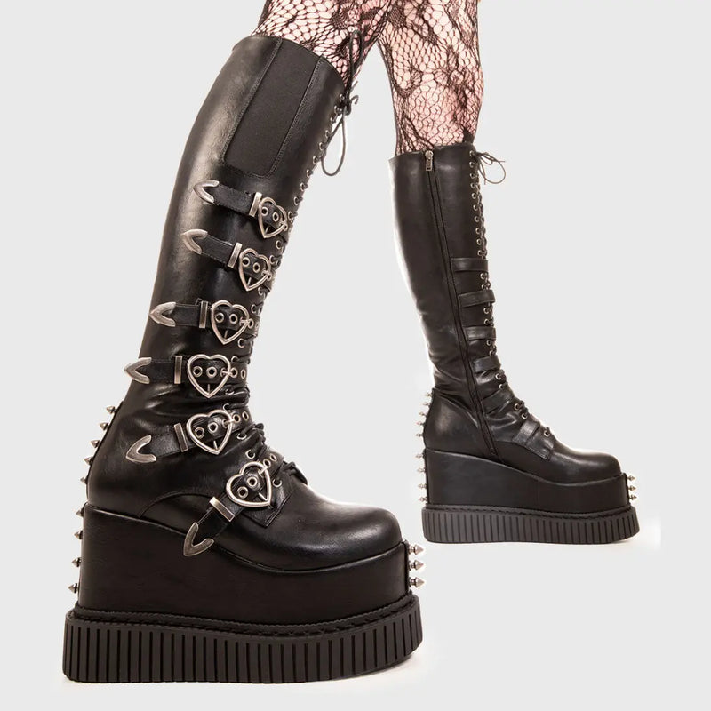 Overkill Chunky Platform Knee High Boots lamodawebsite