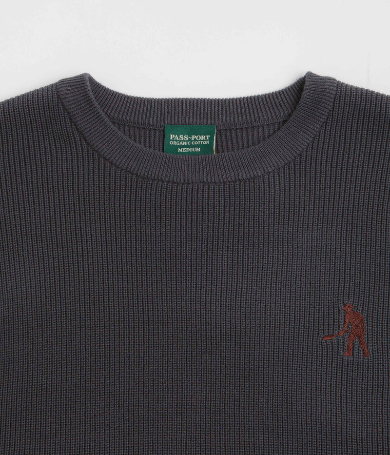 Pass Port Organic Cotton Stripe Knit Sweatshirt in Slate