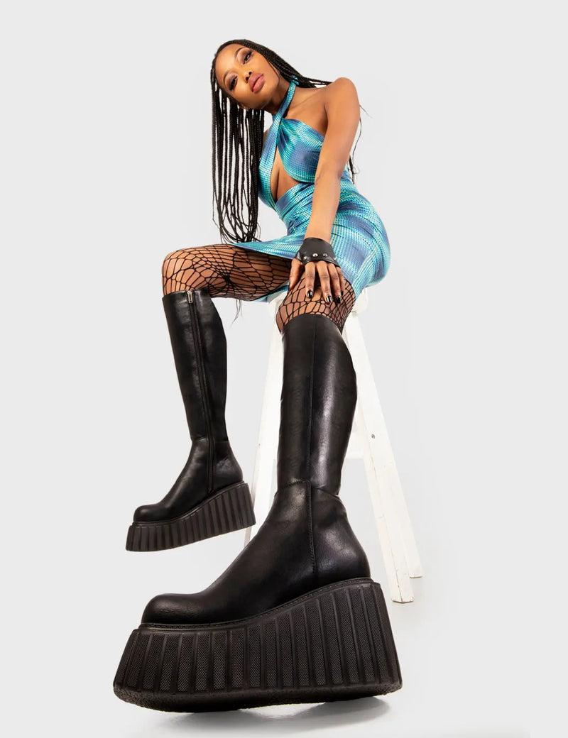 Pillow Talk Chunky Creeper Platform Knee High Boots lamodawebsite