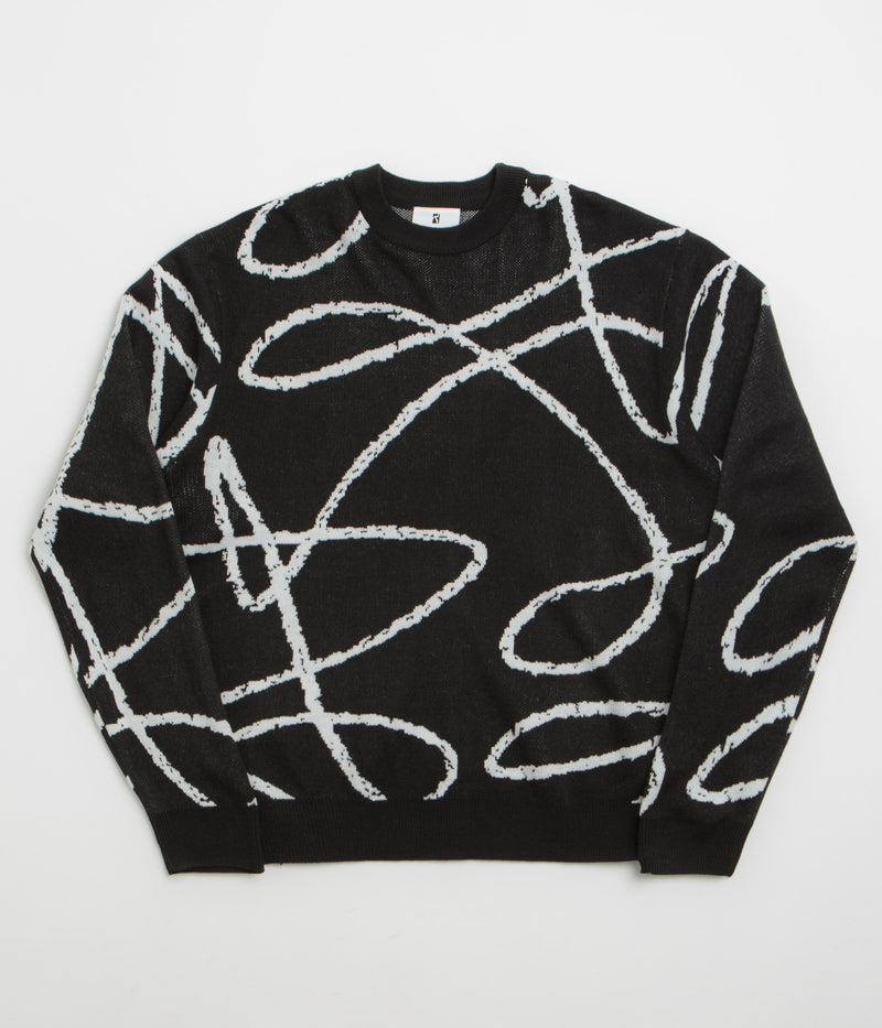 Poetic Collective Doodle Jacquard Knitted Crewneck Sweatshirt in Black