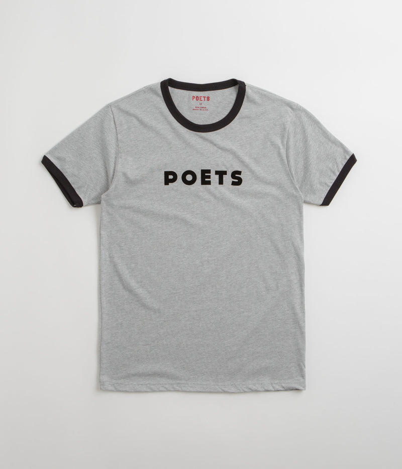 Poets Base Ringer Flocked T-Shirt in Heather Grey