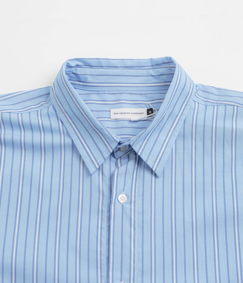 Pop Trading Company Striped Logo Shirt in Blue