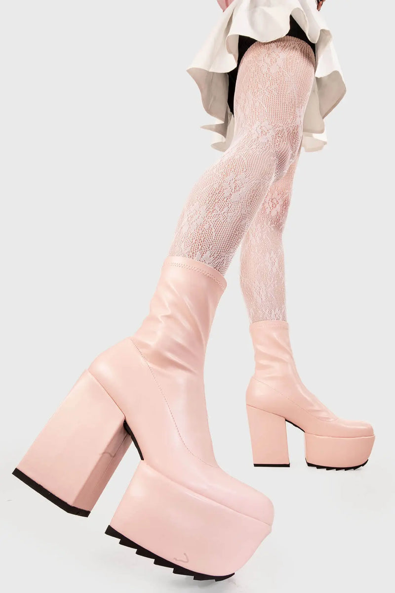 Mini Diva's
  
  Pretty Please Platform Ankle Boots in Pink faux leather. These pink vegan Platform Boots feature on our platform sole, where height meets attitude. Made with eco-friendly materials and 100% cruelty-free, these platform boots are as ethical as they are sassy!
  
  
  - Platform Height: 2 inch
  - Heel Height: 4.8 inch
  - Pink zipper 
  - Platform sole
  - Round Toe
  - 100% vegan 
  
  SKU: LMF 1951 - PinkPU