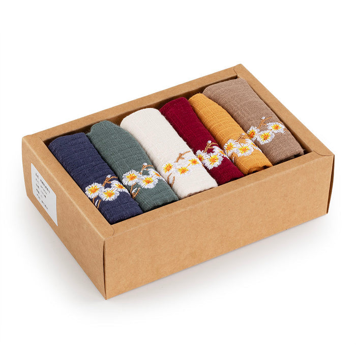 Pure Cotton Embroidered Tea Towel 6 pcs