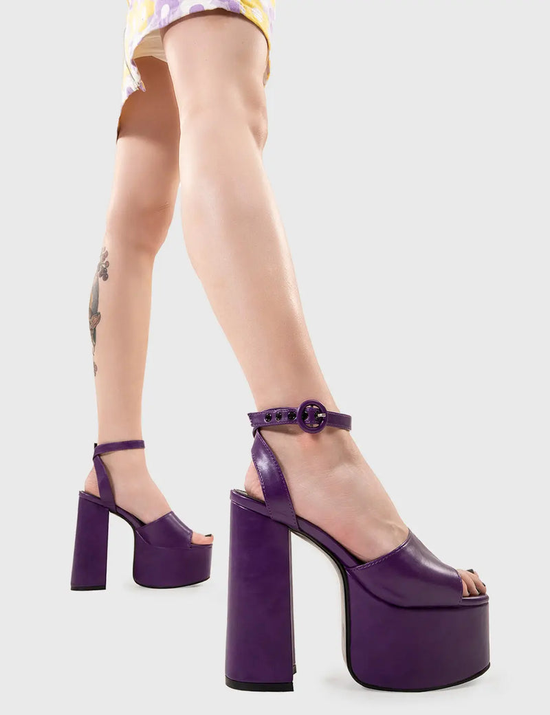 MAKE YOUR STATEMENT 

All For You Platform Sandals in Purple Pu. These vegan Sandals feature an adjustable ankle strap with a Platform sole and high heel, perfect for adding height and glamour to any outfit. Made with eco-friendly materials and 100% cruelty-free, these Sandals are as ethical as they are hot!


- Platform Height: 2.5 inch
- Heel Height: 5.5 inch 
- Open Toe
- Wrap around ankle strap
- O shaped buckle and silver eyelets
- Platform sole
- Round toe 
- 100% vegan 

SKU: LMS 104 - PurplePU