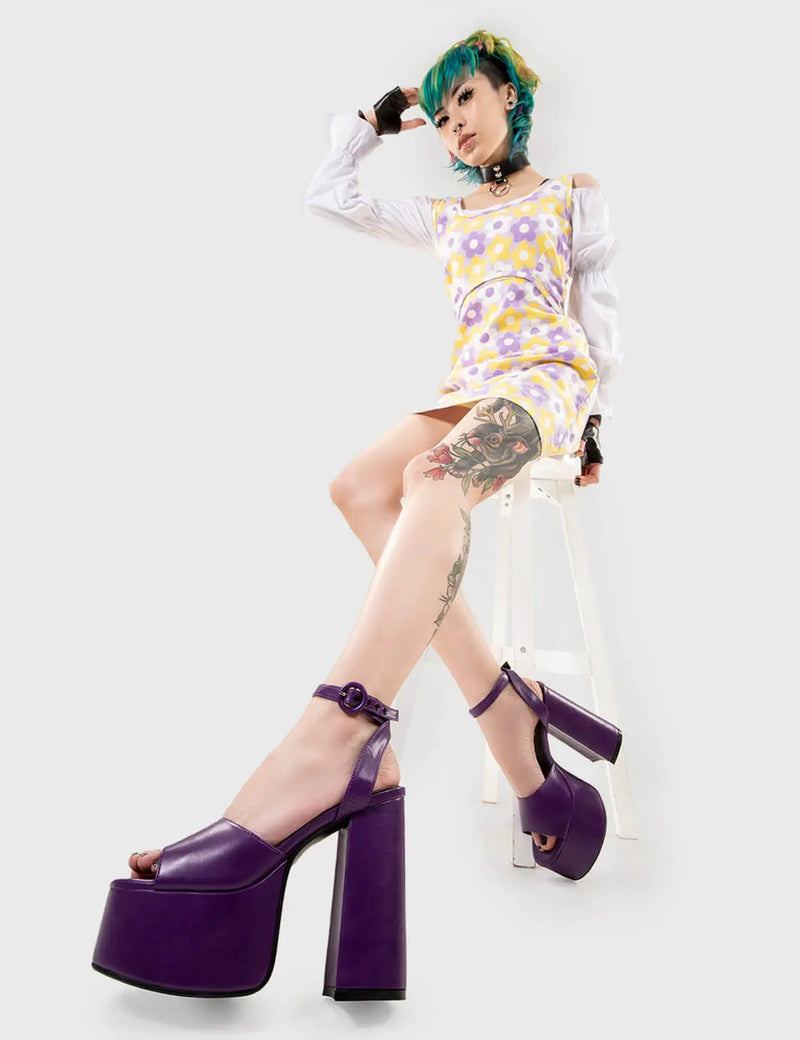 MAKE YOUR STATEMENT 

All For You Platform Sandals in Purple Pu. These vegan Sandals feature an adjustable ankle strap with a Platform sole and high heel, perfect for adding height and glamour to any outfit. Made with eco-friendly materials and 100% cruelty-free, these Sandals are as ethical as they are hot!


- Platform Height: 2.5 inch
- Heel Height: 5.5 inch 
- Open Toe
- Wrap around ankle strap
- O shaped buckle and silver eyelets
- Platform sole
- Round toe 
- 100% vegan 

SKU: LMS 104 - PurplePU