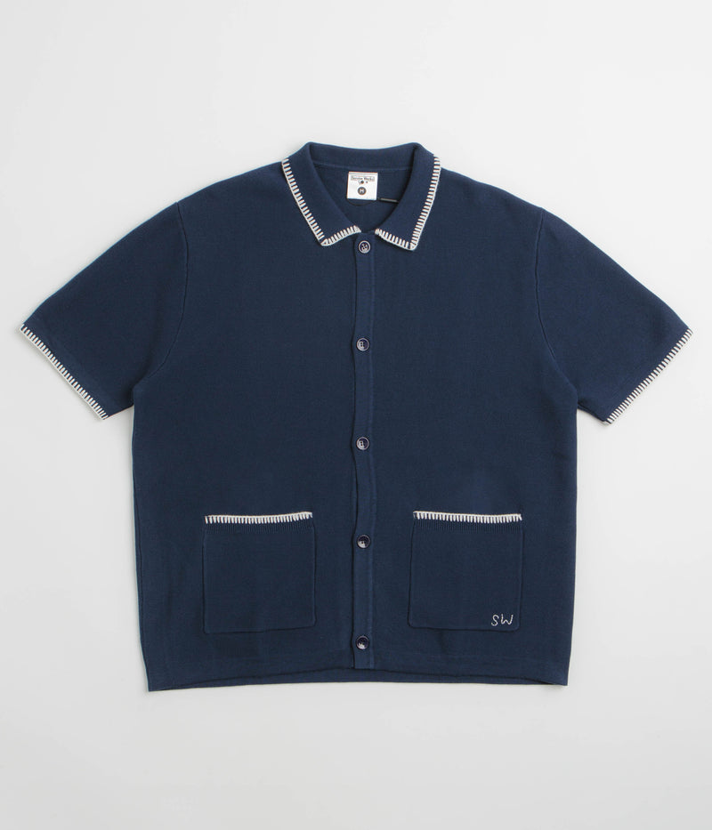 Service Works Blanket Stitch Knit Short Sleeve Shirt in Navy