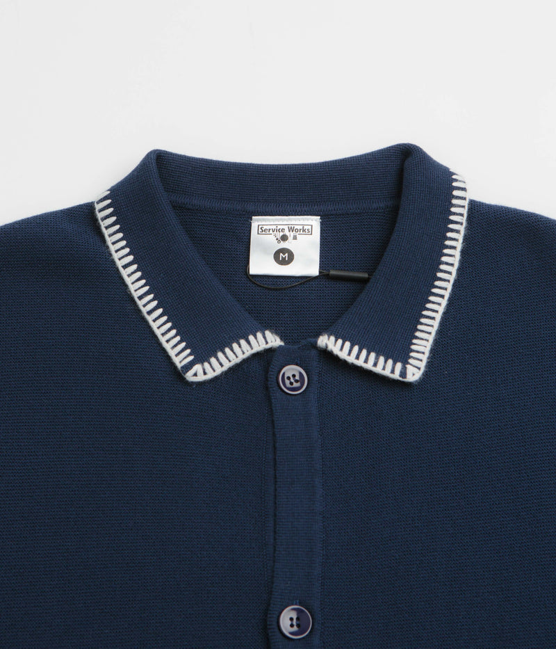 Service Works Blanket Stitch Knit Short Sleeve Shirt in Navy