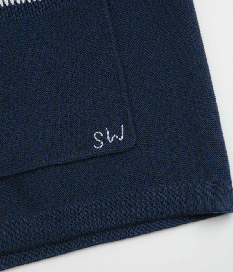 Service Works Blanket Stitch Knit Short Sleeve Shirt in Navy
