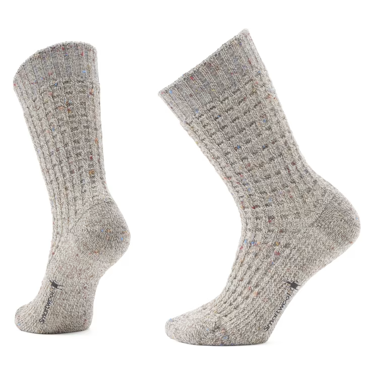 Smartwool Everyday Cozy Waffle Press Crew Socks – Taupe/Natural Marl