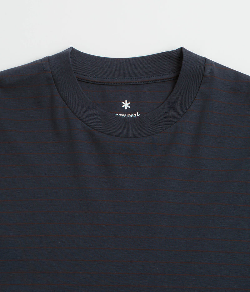 Snow Peak Organic Cotton Mercerized Long Sleeve T-Shirt in Blue Border