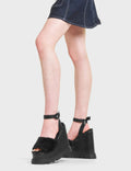 2 AM
  
  Softie Chunky Platform Sandals in Black faux leather. These sandals feature an adjustable ankle strap with silver eyelets and 'O' ring buckles. Proudly features a fur detail across the upper. Made with eco-friendly materials and 100% cruelty-free, these platform boots are as ethical as they are Charming.
  
  - Platform Height
  - Heel Height
  - Adjustable Black Strap
  - Silver Eyelets 
  - 'O' ring buckle
  - Chunky Platform Sole
  - Open Toe
  - 100% vegan
  
  SKU: LMF 4884 - BlackPU/FUR