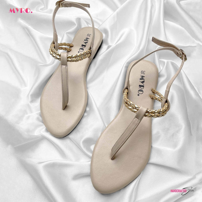 Myro Cream Gold Braided Thongs - MYRO