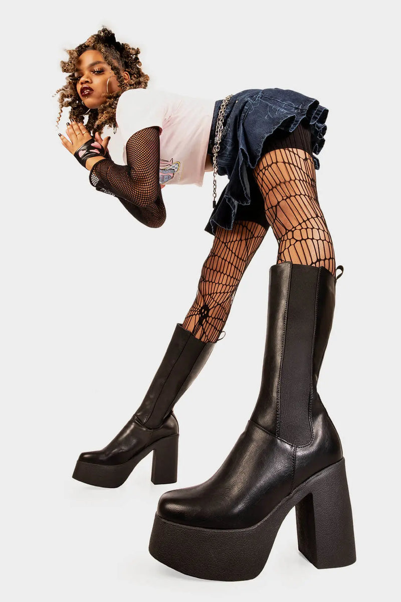 ANYTIME ANYWHERE

Takeover Platform Calf Boots in Black faux leather. These Black vegan Boots feature an elegant clutter free design and , perfect for adding height and style to any outfit. Made with eco-friendly materials and 100% cruelty-free, these boots are as ethical as they are stylish.


- Platform Height: 1.25 inch
- Heel Height: 4 inch
- Wide ankle friendly
- Wide calf friendly
- Calf High length
- Black elastic gusset
- Platform sole
- Round toe 
- 100% vegan 

SKU: LMF 1216 - BlackPU