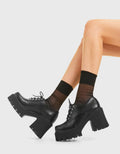 KEEPING IT CLASSY
  
  Temptation Chunky Platform Shoes in Black faux leather. These vegan western Boots feature a lace up minimalist design, very cute. Made with eco-friendly materials and 100% cruelty-free, these boots are as ethical as they are chic!
  
  
  - Platformed
  - Ankle length
  - Lace up
  - Chunky platform sole
  - Rounded toe 
  - 100% vegan 
  
  SKU: LMF 3924 - BlackPU