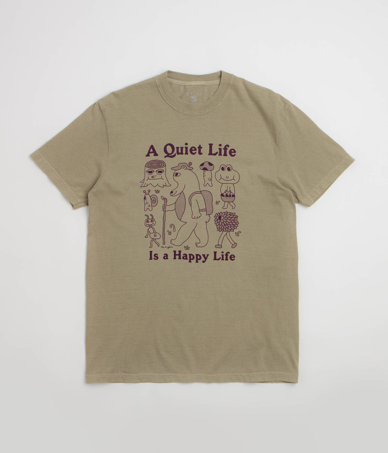 The Quiet Life Happy Life Pigment Dye T-Shirt in Khaki