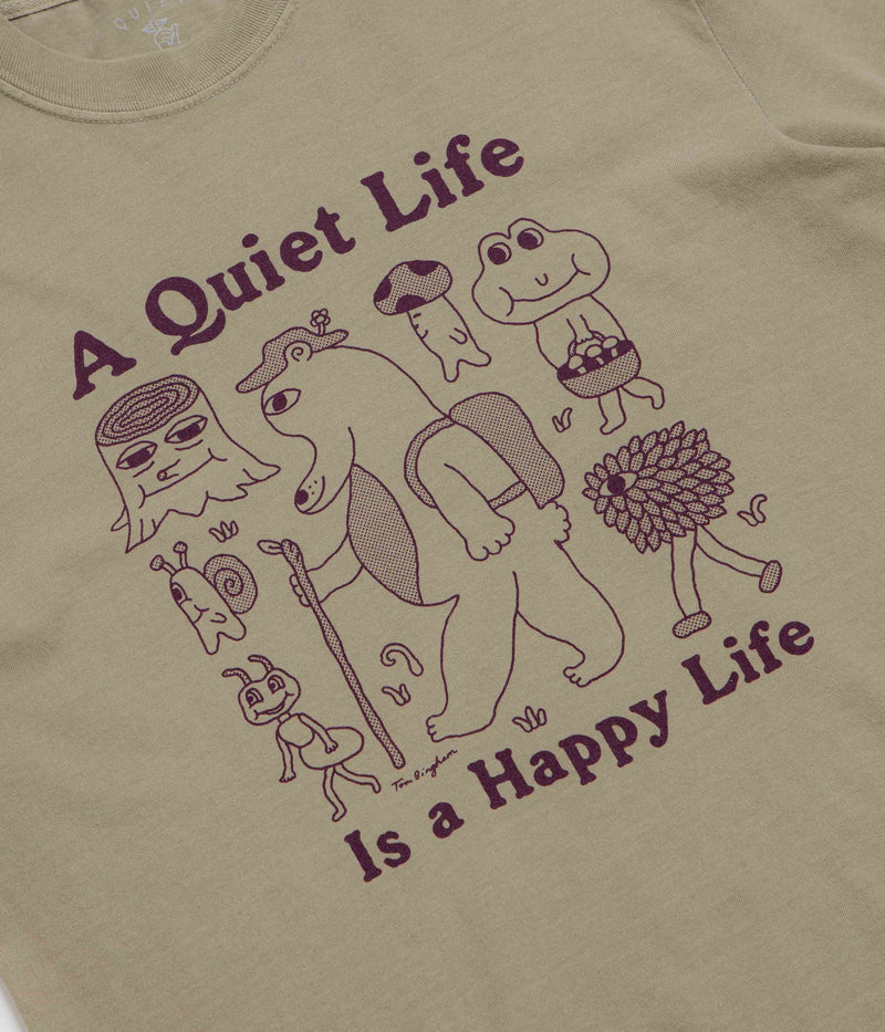 The Quiet Life Happy Life Pigment Dye T-Shirt in Khaki