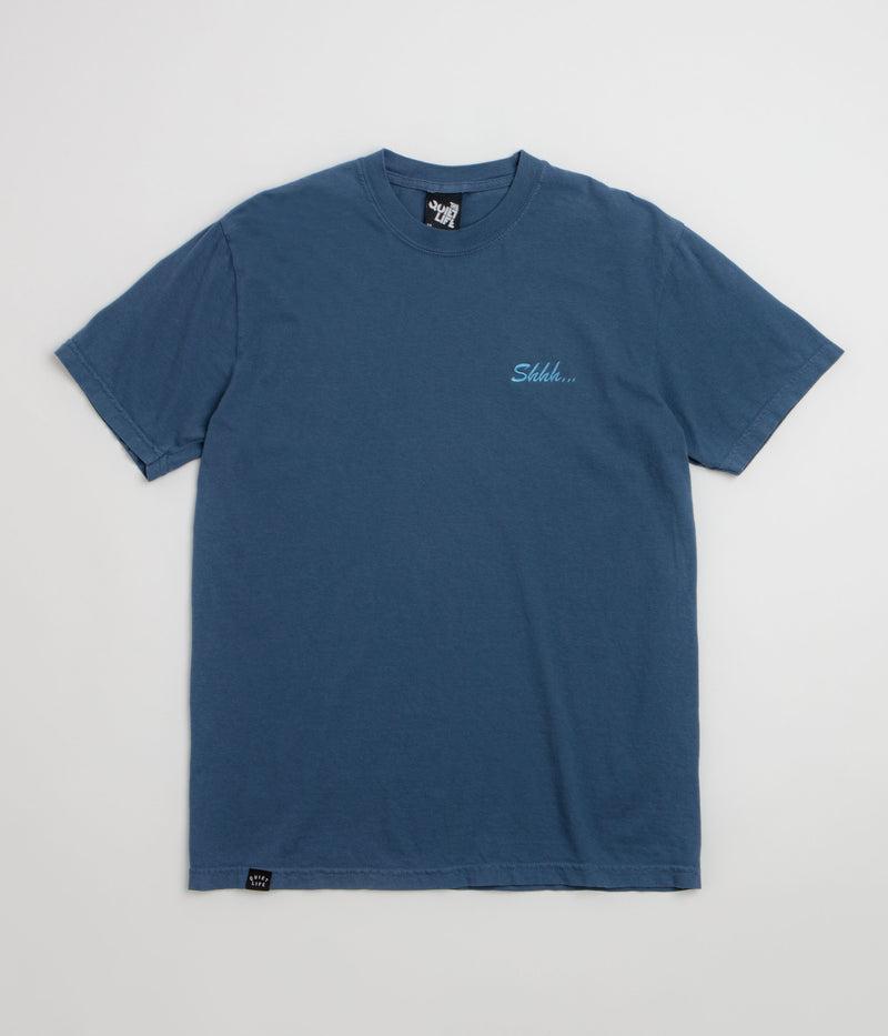 The Quiet Life Shhh Script Pigment Dye T-Shirt in Midnight Blue