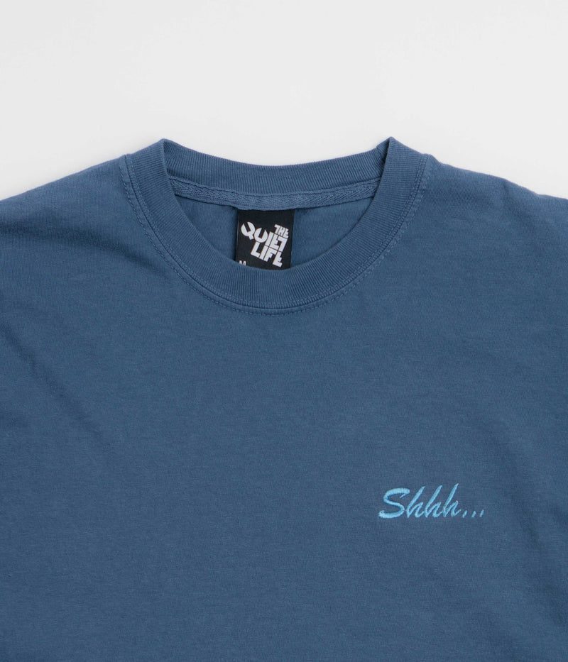 The Quiet Life Shhh Script Pigment Dye T-Shirt in Midnight Blue