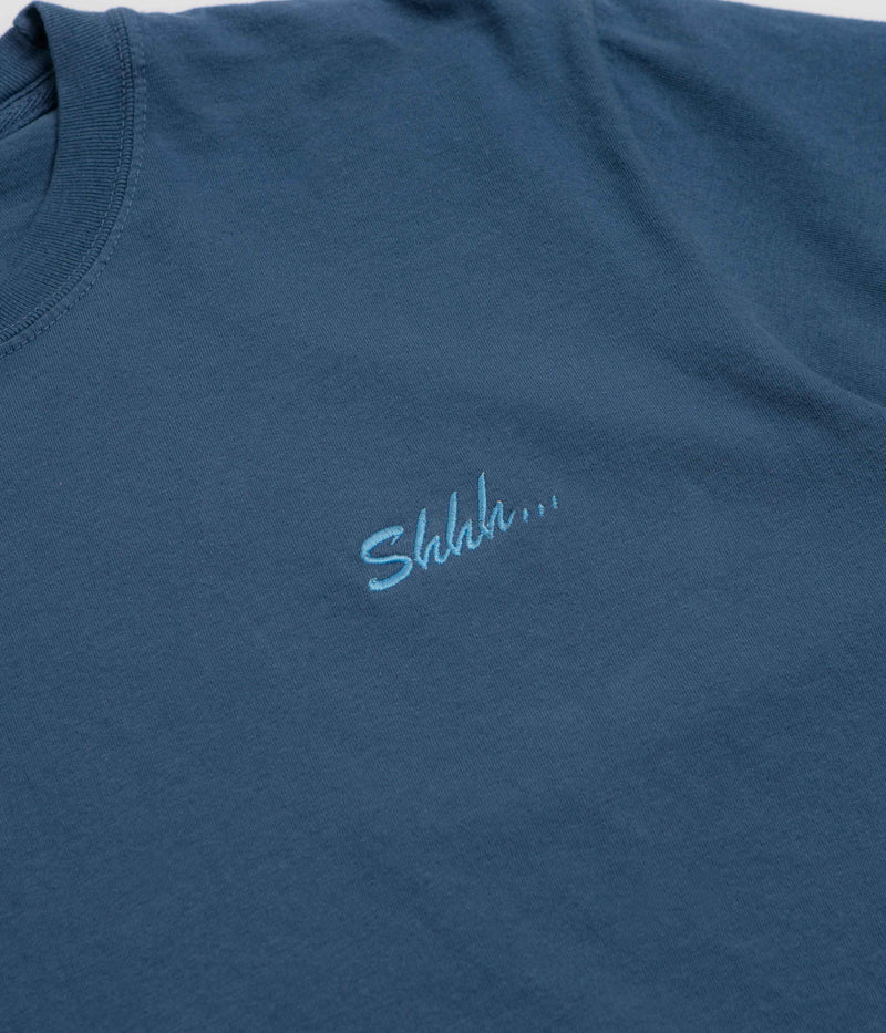 The Quiet Life Shhh Script Pigment Dye T-Shirt in Midnight Blue