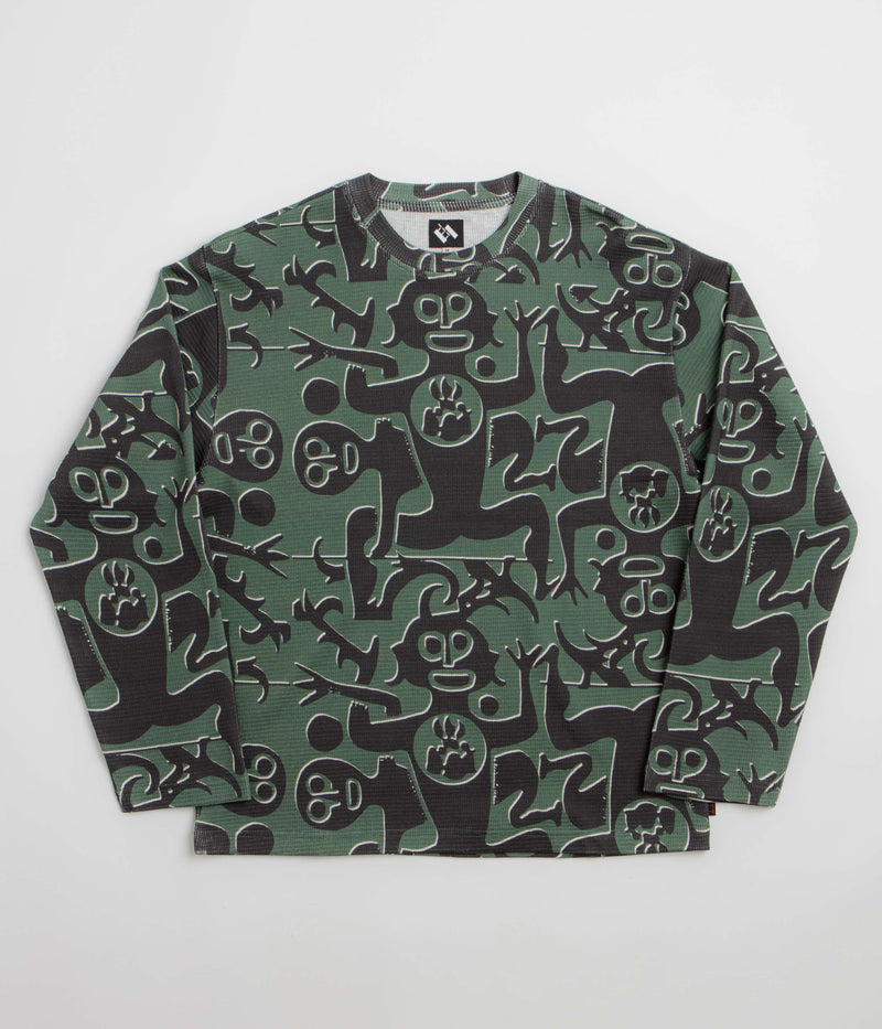 The Trilogy Tapes Entity Waffle Crewneck Sweatshirt in Green